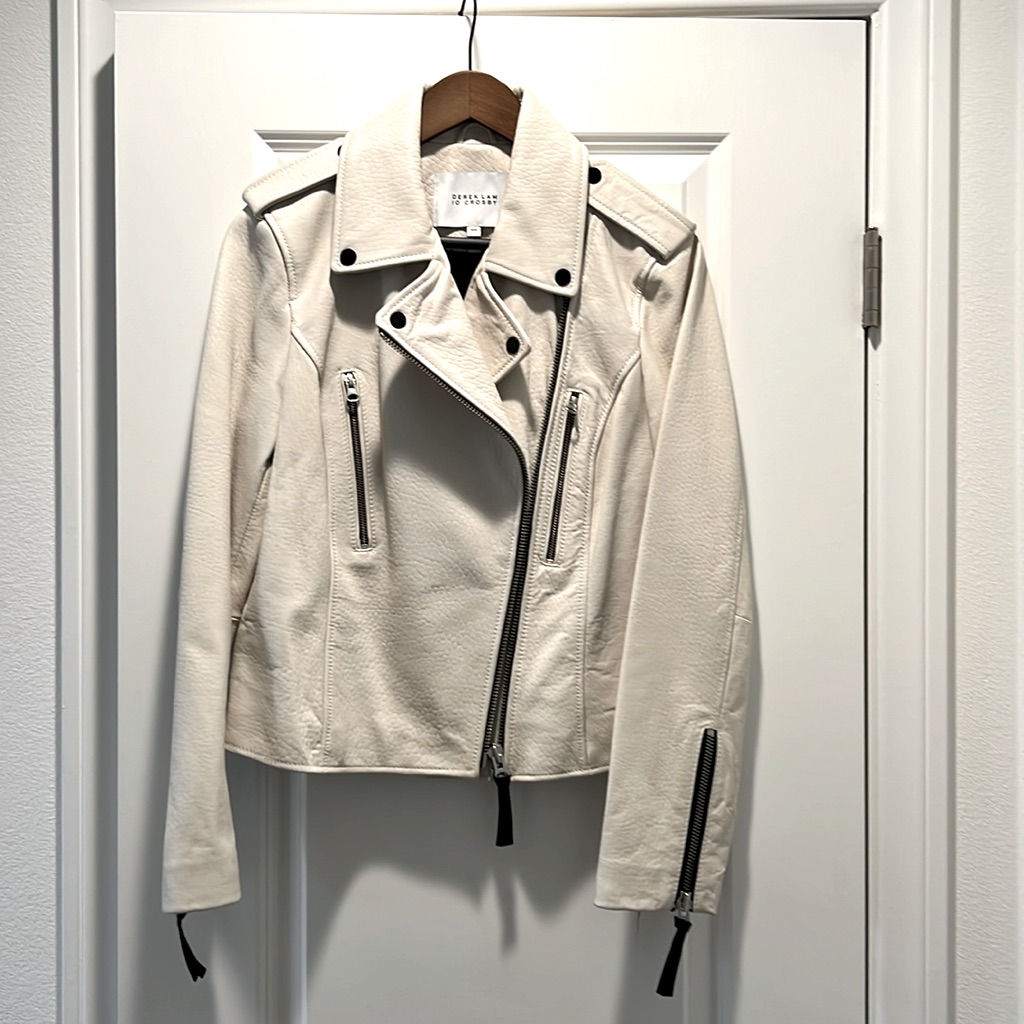 Dereck Lam White Leather Motorcycle Jacket Size M
